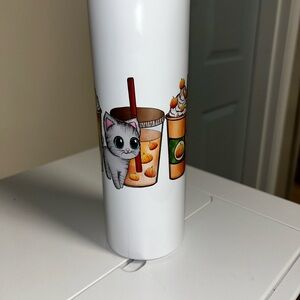 White Cat & Drinks Stainless Tumbler - Cute Cat Graphic